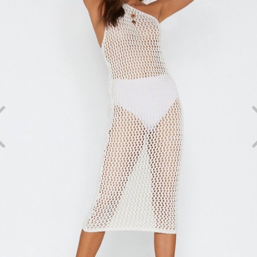 Open knit crochet One Shoulder Midi Dress